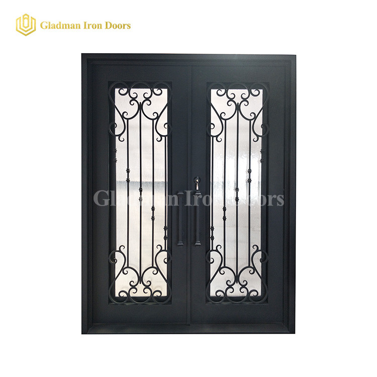 Simple Wrought Iron Metal Double Doors W/ Frame and Threshold