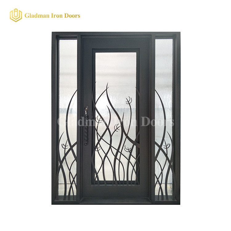 Wrought Iron Single Entry Doors  W/ Double Panels Insulating Glass