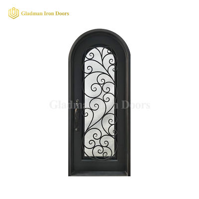 Single Wrought Iron Front Door W/ Round TOP Tempered Insulating Glass