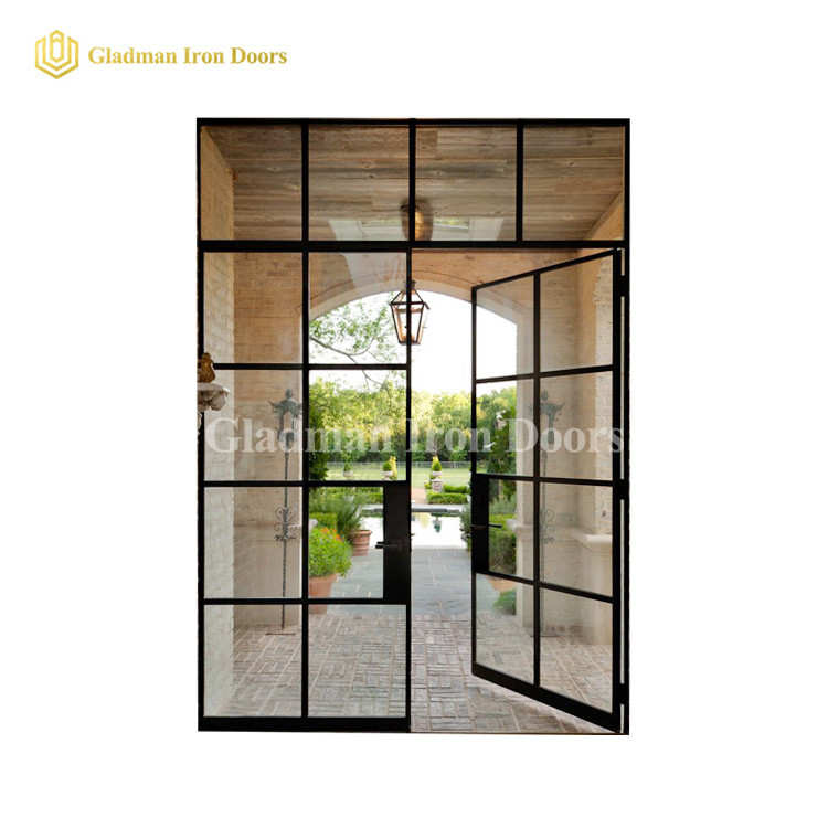 Iron Double Metal French Door W/ Fixed Clear Glasses