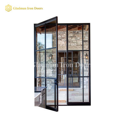 Modern French Entrance Iron Double Door W/ 4 Panels Design