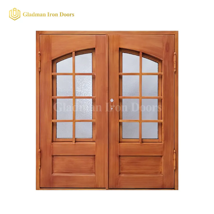 Latest Wooden Iron Double Door Simple Concise Cross Lines