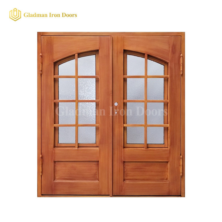 Latest Wooden Double Door Eyebrow Glass Design For Home