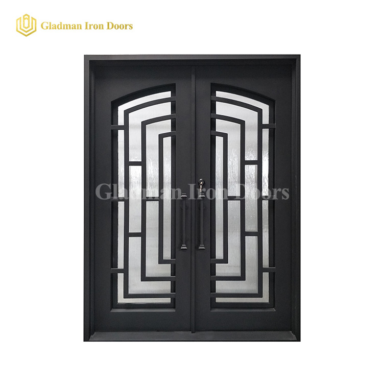 Modern Double Door W/ Rain + Clear Tempered Glass and Square Frame and Threshold