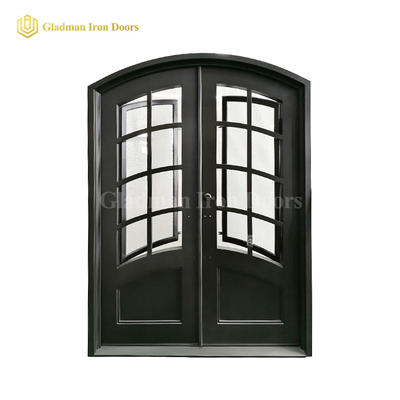 Eyebrow Frame Interior Exterior Double Entry Doors W/ Rain + Clear Tempered Glass and Threshold