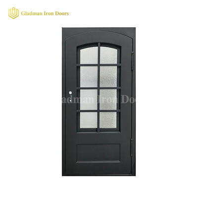 Popular Modern Single Door With Eyebrow Glass and Square Frame and Threshold- 40 x 96 x 6 Inches-Right Hand Outswing/Coal-Matte Black