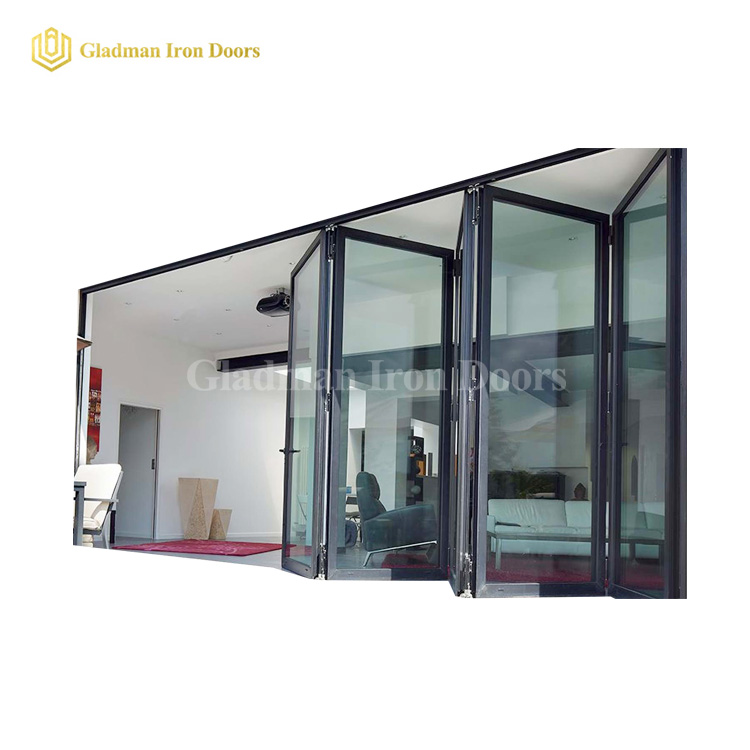 Hot Sales Bi-folding Door With Modern Design /Big full Glasses  /Coal-Matte Black