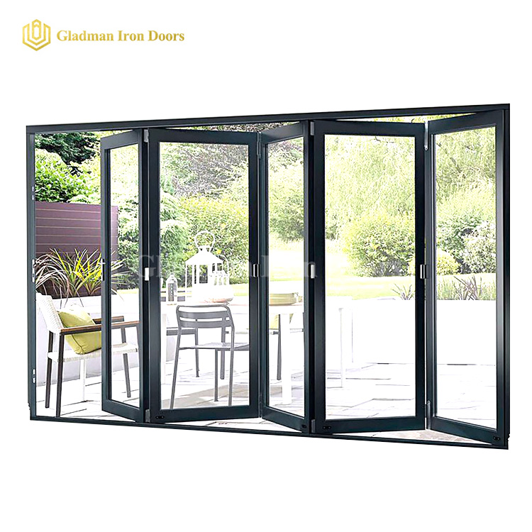 Popular Bi-folding Door With Low-E Glasses /Anti-rusting/  /Coal-Matte Black/Iron Materials