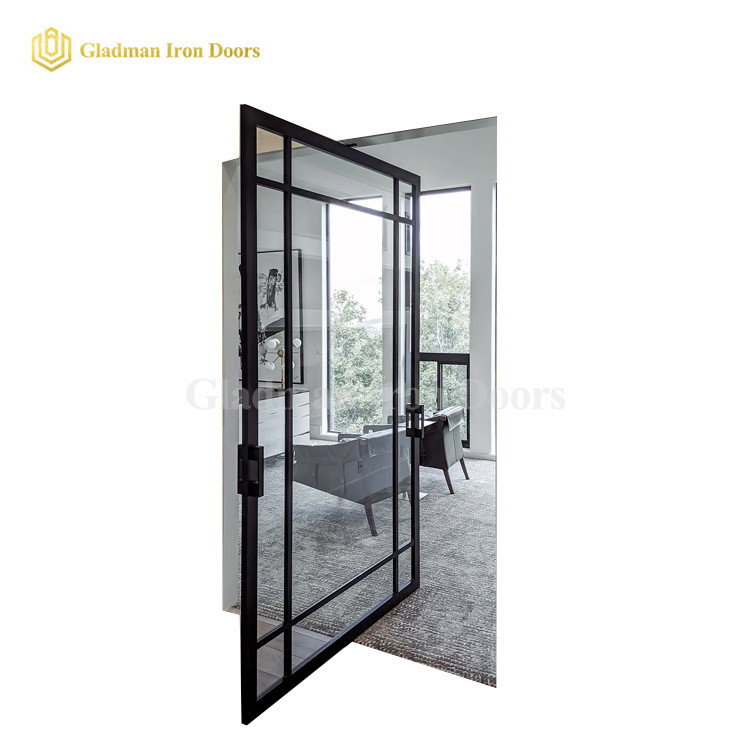 Interior Pivot Door With Single Tempered Glass /Cheap Price /Coal-Matte Black/Iron Materials