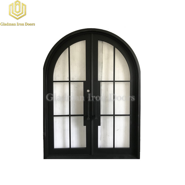 Round Top Double Wrought Iron Doors Lantern Dark