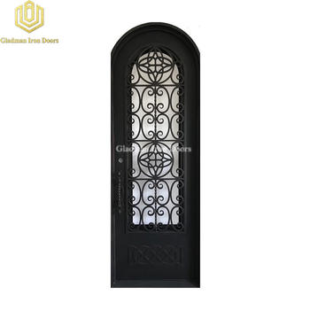 Single Wrought Iron Front Door W/ Round 105 x 37 Inches