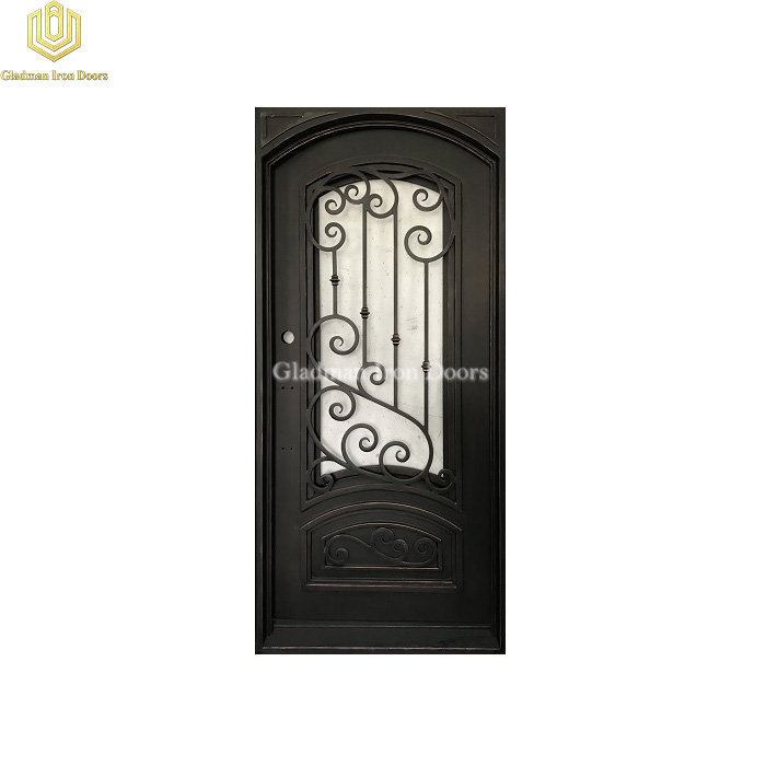 Square Jamb Eyebrown Door Top Wrought Iron Security Front Door Single Gate Design