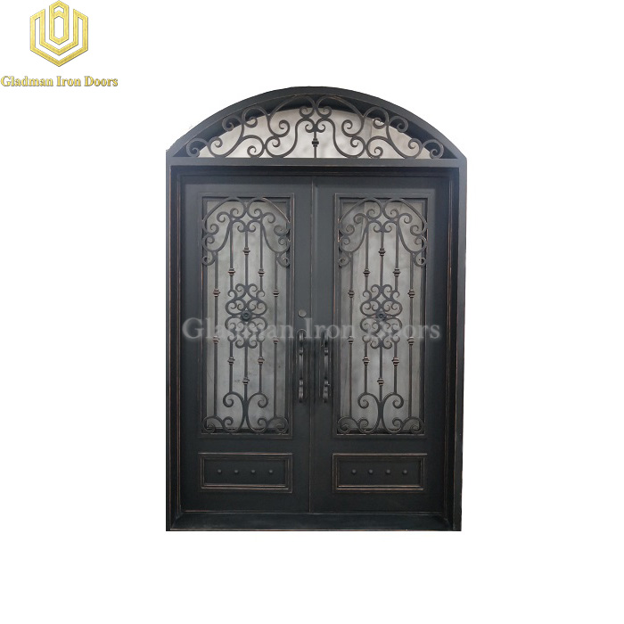 Double Aluminum Front Door Round Top Coal W/ Copper Accents