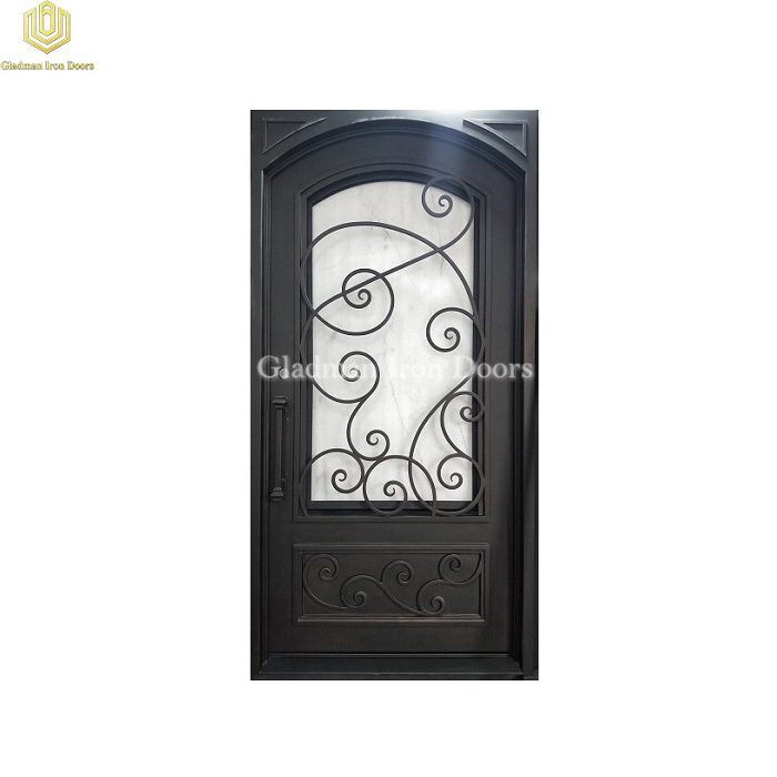 Square Frame Eyebrow Top Wrought Iron Front Door Single Gate Design Lantern