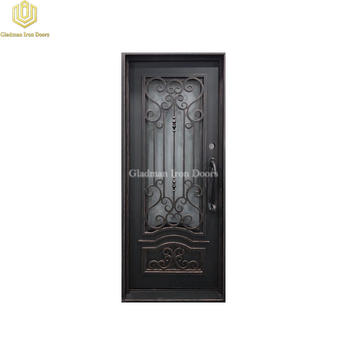 Square Top Wrought Iron Front Door Single Gate Design Lantern W/ Subtle Copper Edges
