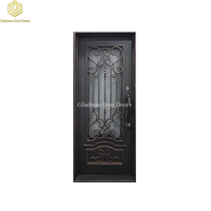 Square Top Wrought Iron Front Door Single Gate Design Lantern W/ Subtle Copper Edges