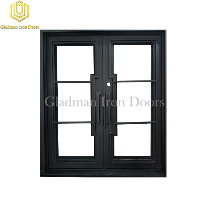 Modern French Entrance Iron Double Door W/ Clear Glass Design