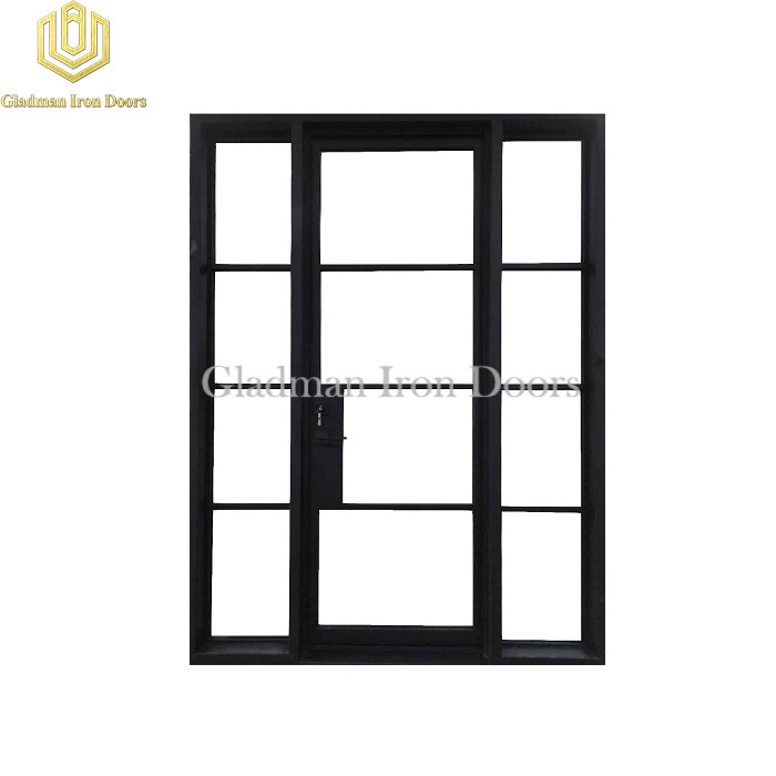 French Style Doors Iron Square Top Clear Glasses W/ Side Light Design