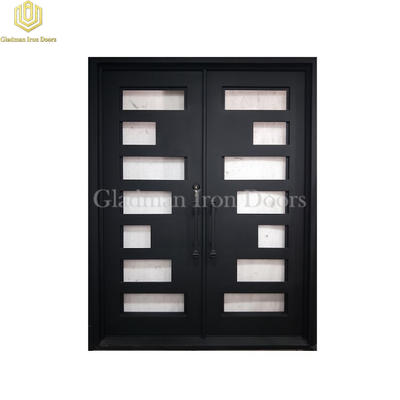 Double Wrought Iron Front Door Square W/ Rain and Clear Glass