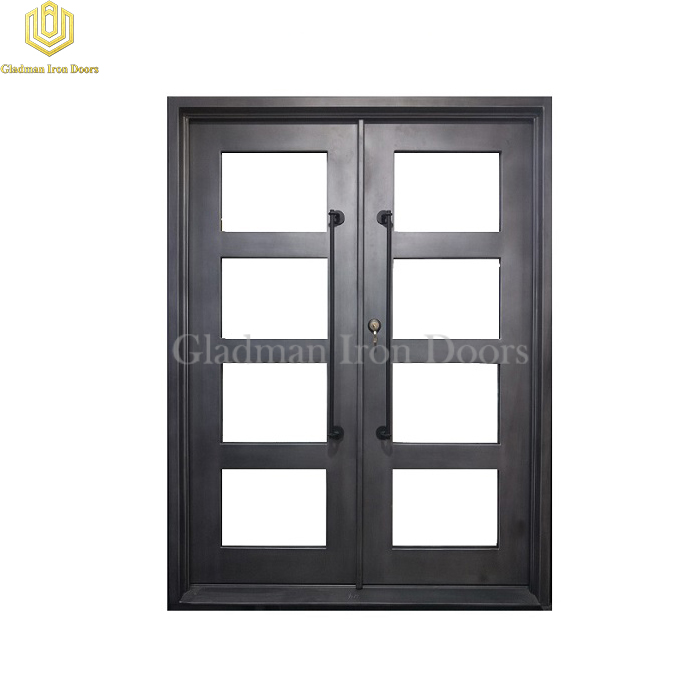 Double Wrought Iron Front Door Square Top Nickel