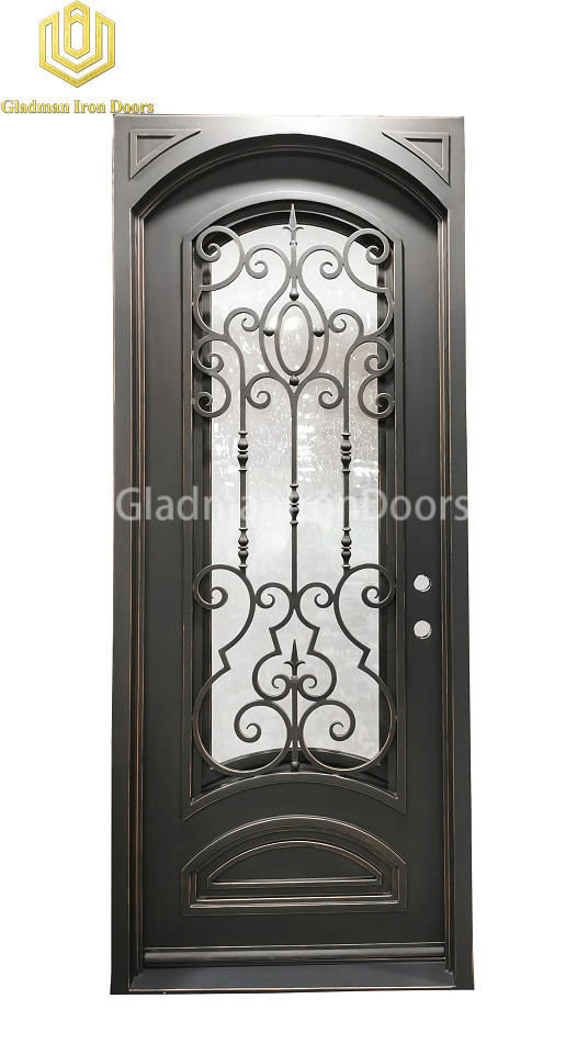 Single Porte Aluminium Wrought Iron Entrance Door with Tempered Glass
