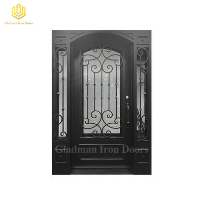 Custom Made or Wholesale Wrought Iron Single Door left  inswing Square Top and Ripple Glass