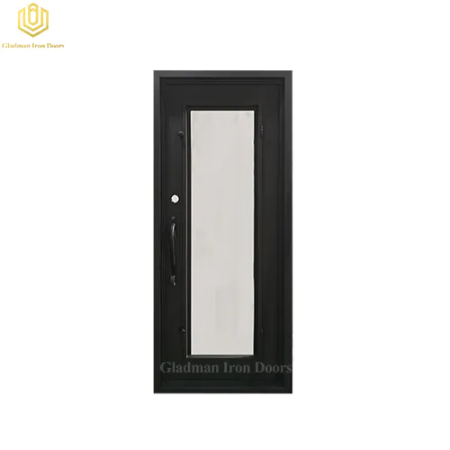Square Jamb Door Top Wrought Iron Front Door 34.5*81.5 Inch With Flemish Glass