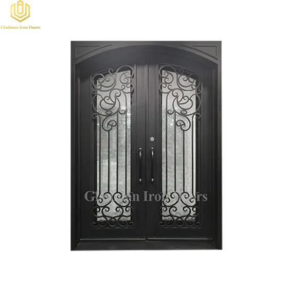 Double Wrought Iron Front Door Square Flemish glass 68.5*98Inch