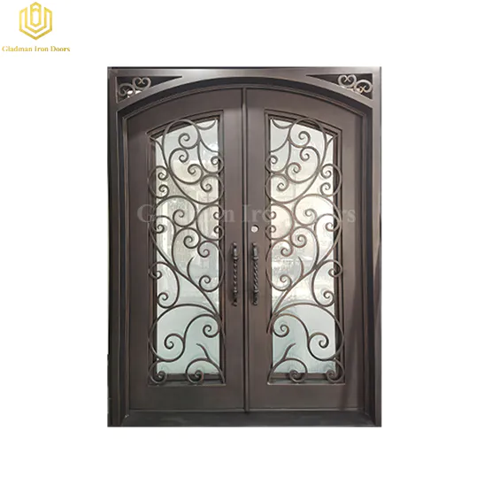 Popular Double Wrought Iron Front Door Eyebrow Door Cross Flat Bar Matte Art Metal Doors