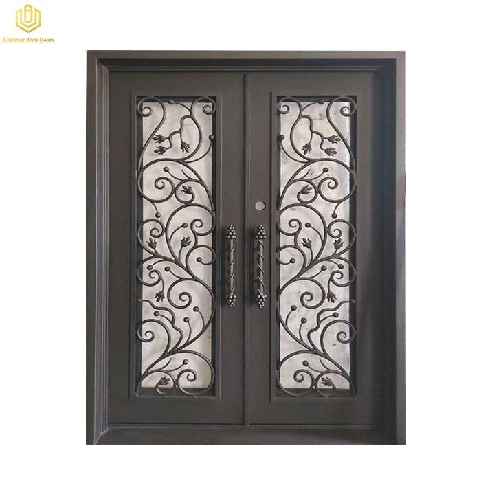 Double Wrought Iron Front Door Square Top With Openable Glass
