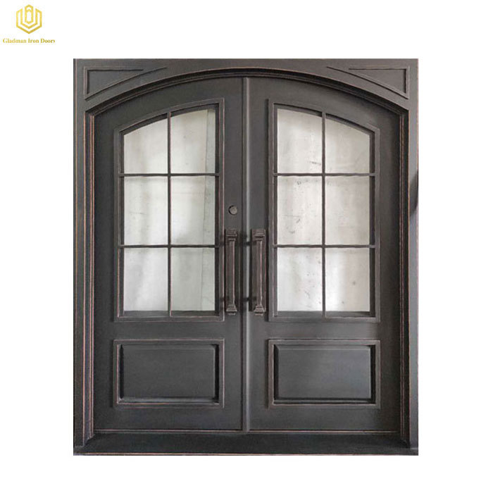 Wrought Iron Door Double Entrance Door Square Top Simple Square With Glass