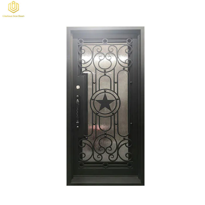 Square Top Wrought Iron Door Single Iron Five-pointed Star Design