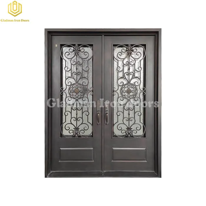 Double Door with A Round Transom for Entrance -Gladman Iron Doors