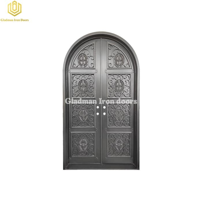 Showroom Series -- Full Arch Top & Board Welded Iron Double Door