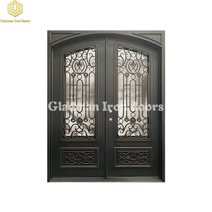 Double Wrought Iron Front Door Square Top W/ Special  Flower