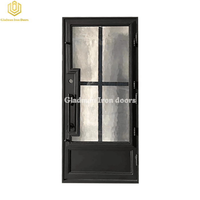 Square Top Wrought Iron Front Door Single Gate Design W/ Low E&Clear Glass Franch  Style