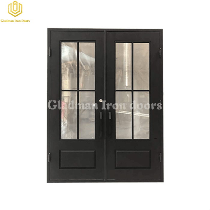 Wrought Iron Front Door Square Top Black W/ Operable Clear low E Glass French Style GSD-43